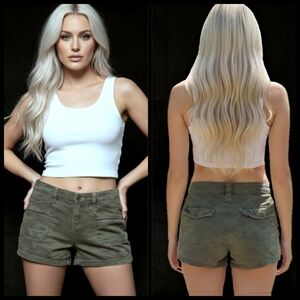 Vtg Y2K Unionbay green taupe army camouflage utility cargo denim shorts 14 NWOT